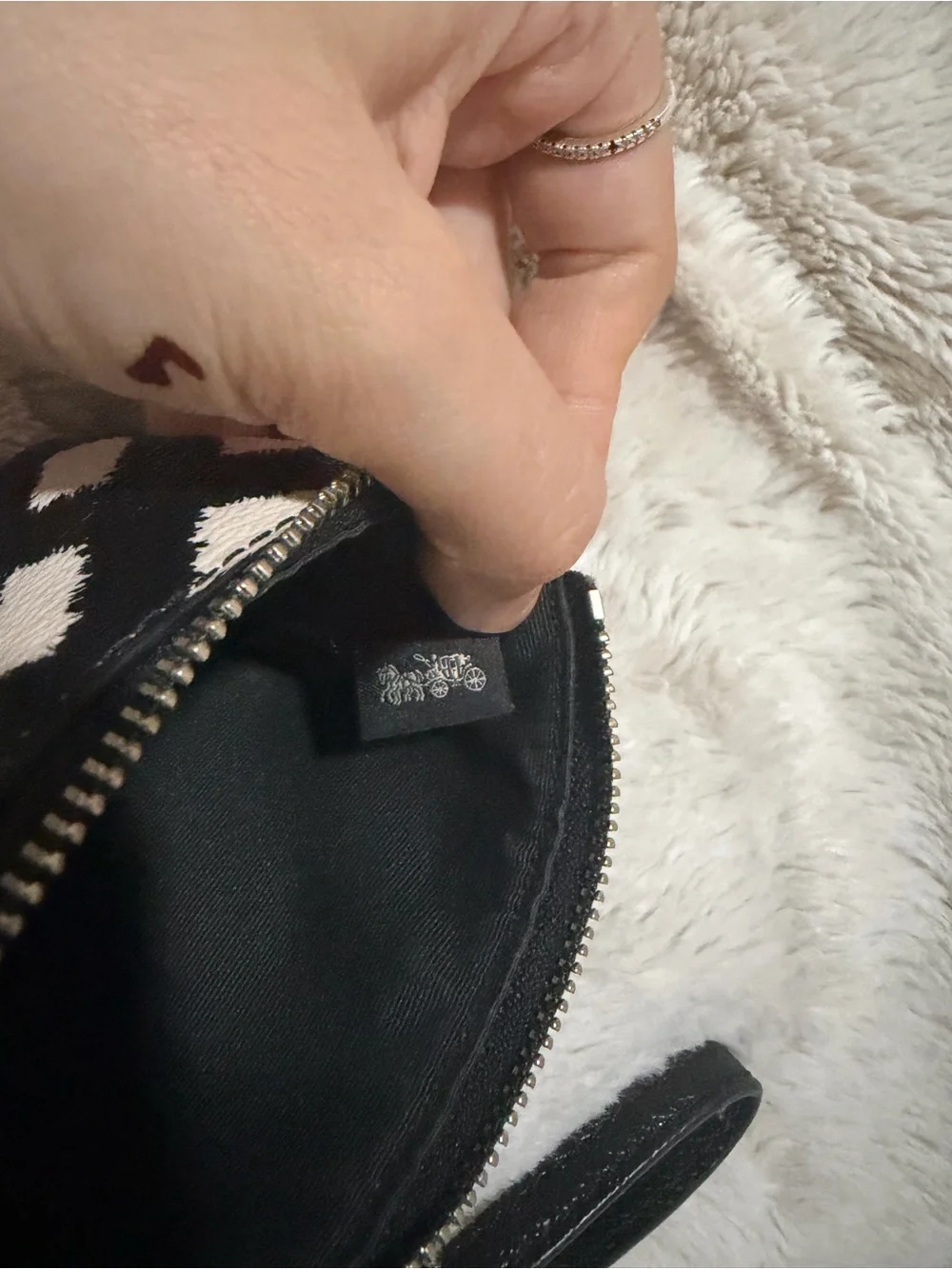 Coach Black & White Geometric Leather Wristlet